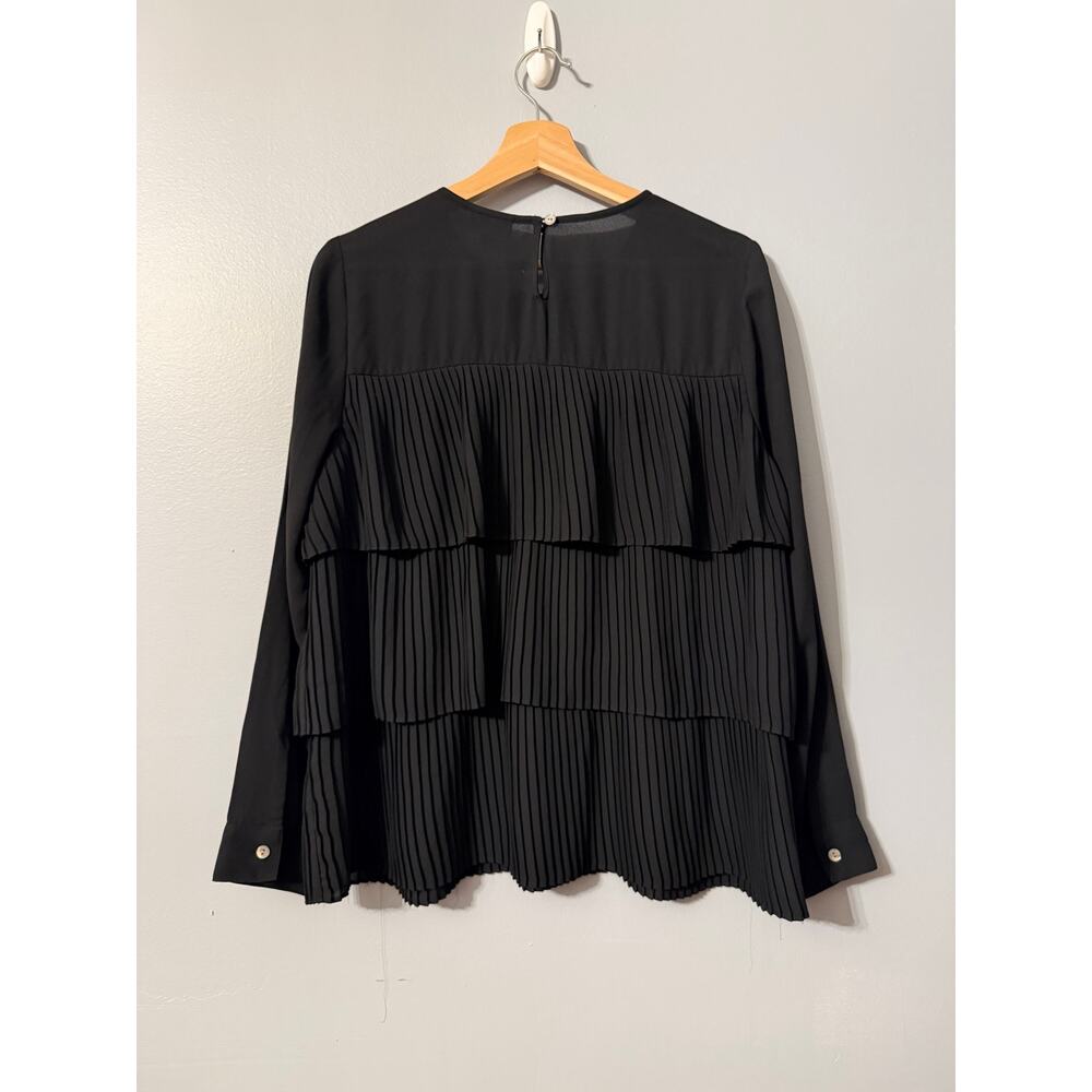 J. Jill Black Pleated Tiered Long Sleeve Blouse Top Chiffon Medium - Picture 3 of 6